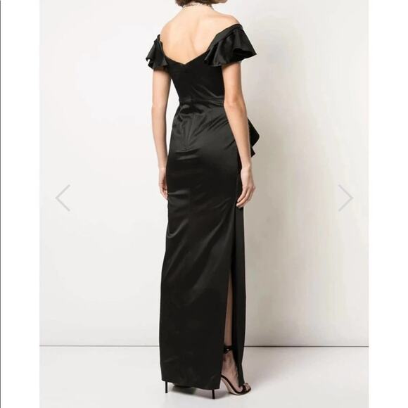 Marchesa Notte Off Shoulder Satin Draped Dress Black Size 0 - Picture 2 of 8